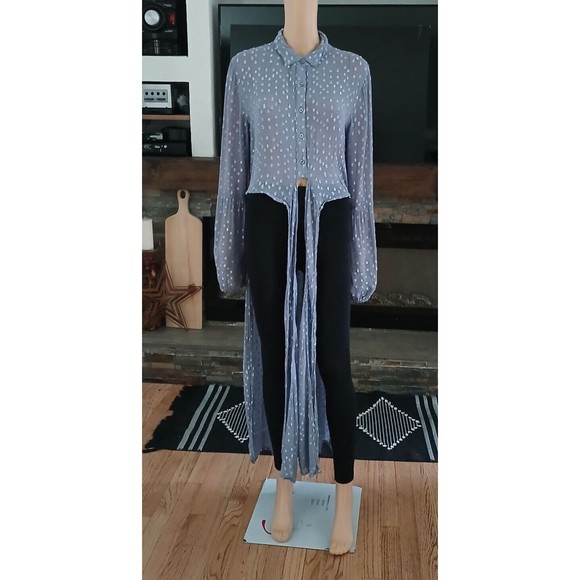 Venus Womens Sz 12 Long Flowing Crop Top Sheer Peasant Beachy Boho Asian Indian - Picture 5 of 12